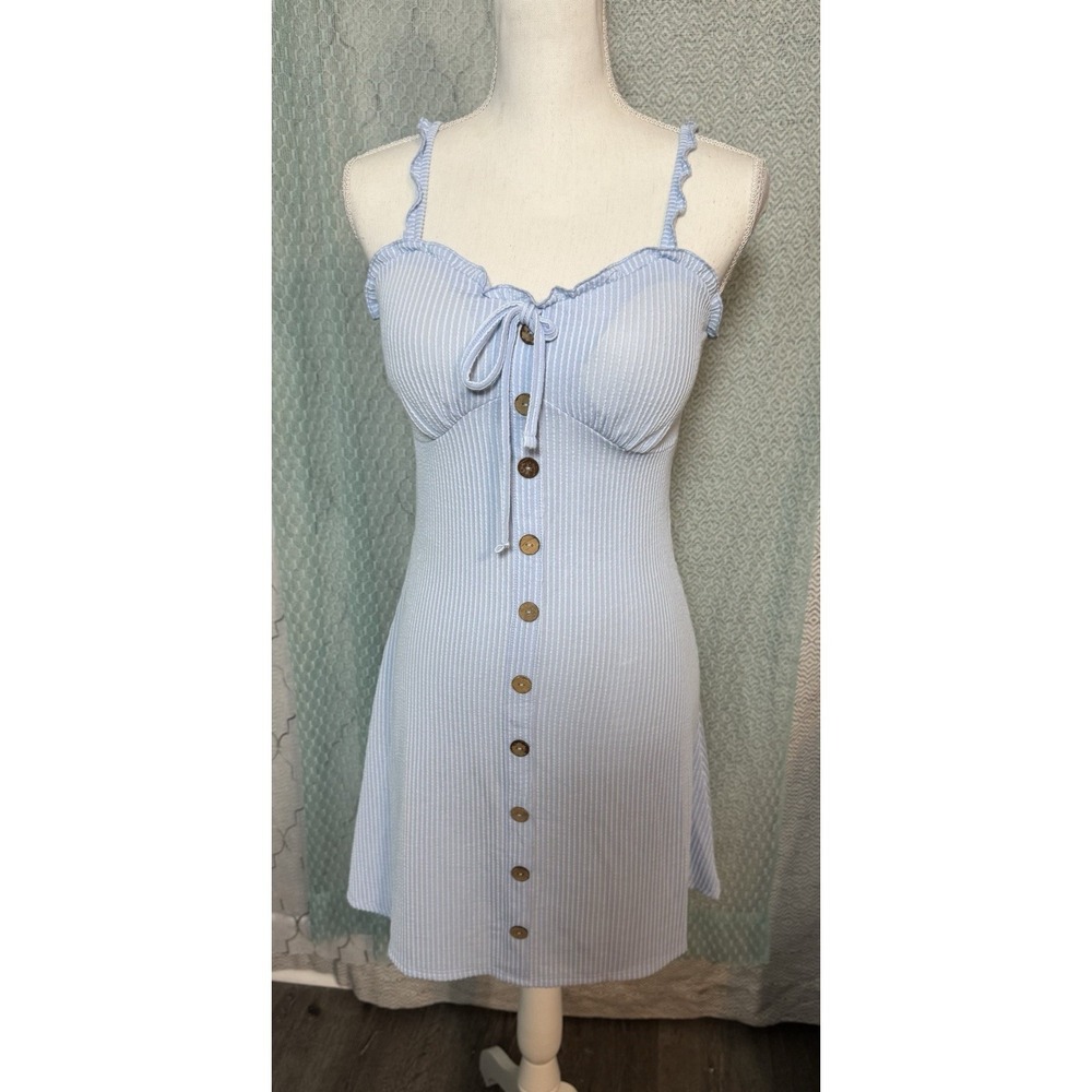 NWT Derek Heart Light Blue Ribbed textured Sundress Adj Straps Cups Medium